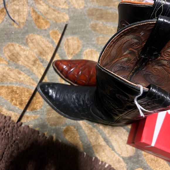 Tony Lama MEN CAIMAN & LEATHER WESTERN BOOTS-cognac-Sz 8 D - Picture 13 of 15